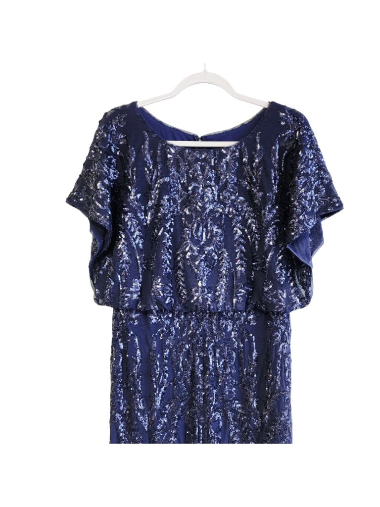 Alex Evenings Navy Blue Sequin Gown Flutter Sleeve Size 6 Formal Msrp $259 — image 4 of 8